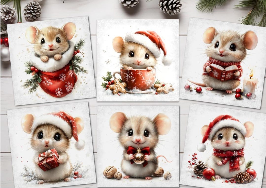 かわいいネズミのクリスマスカードの飾りカード作り 3.5インチ四方 