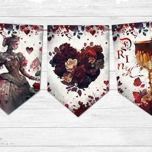 Queen of Hearts Style gothique Alice au pays des merveilles Party Bunting/Bannière & Ruban