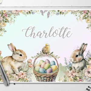 Personalised Spring Floral Easter Bunny Disposable Paper Table Place Mats