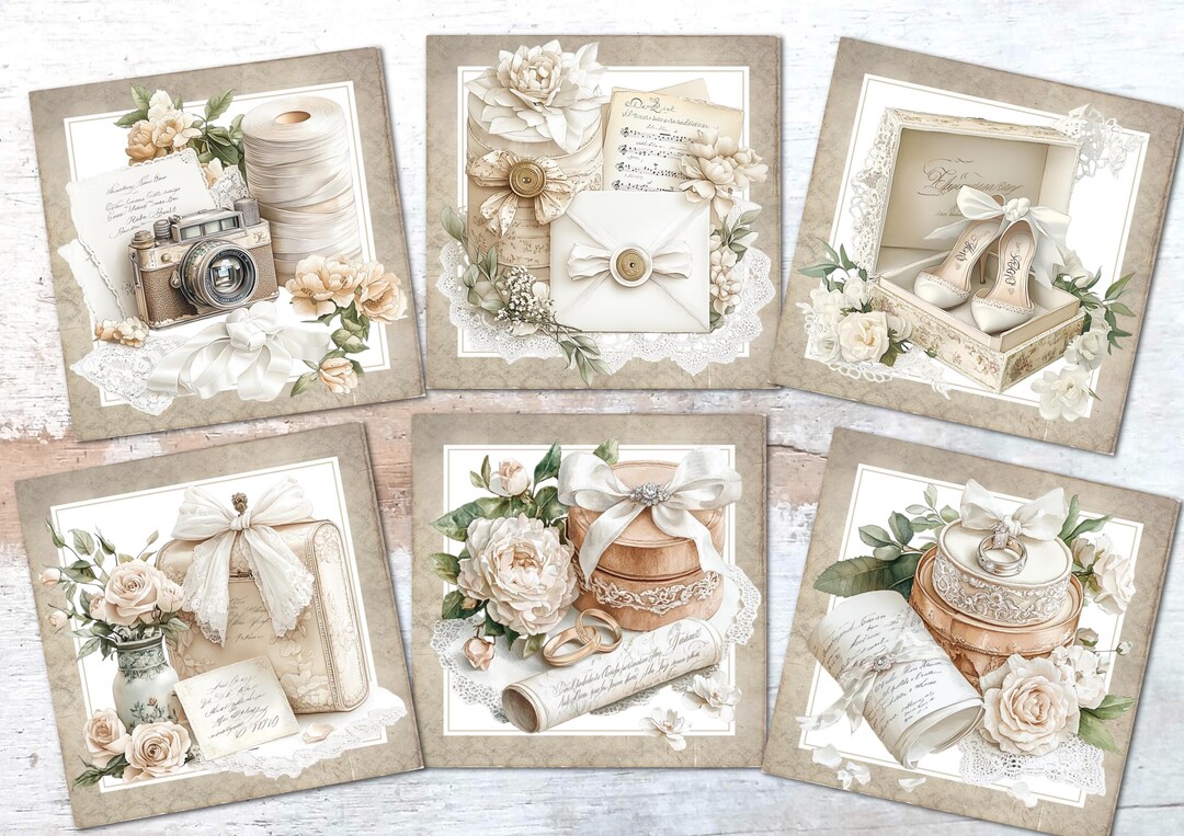 Vintage Shabby Chic Style Wedding Card Toppers Card Making Decoration ...