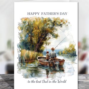Tarjeta de felicitación personalizada para el Día del Padre con un pescador (a elegir).