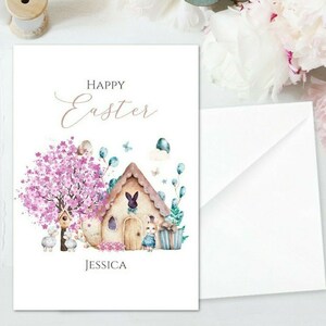 Biglietto di auguri e busta di Pasqua floreale floreale personalizzato