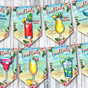 Ricette per cocktail bar Tiki tropicali, bandierine/striscioni e nastri per feste