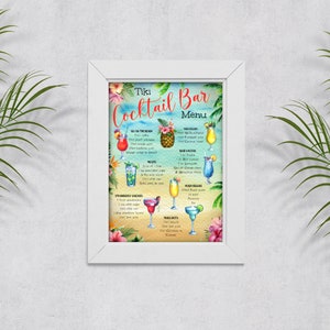 Tiki Tropical Cocktail Bar Ricette Menu Wall Art Print Sign