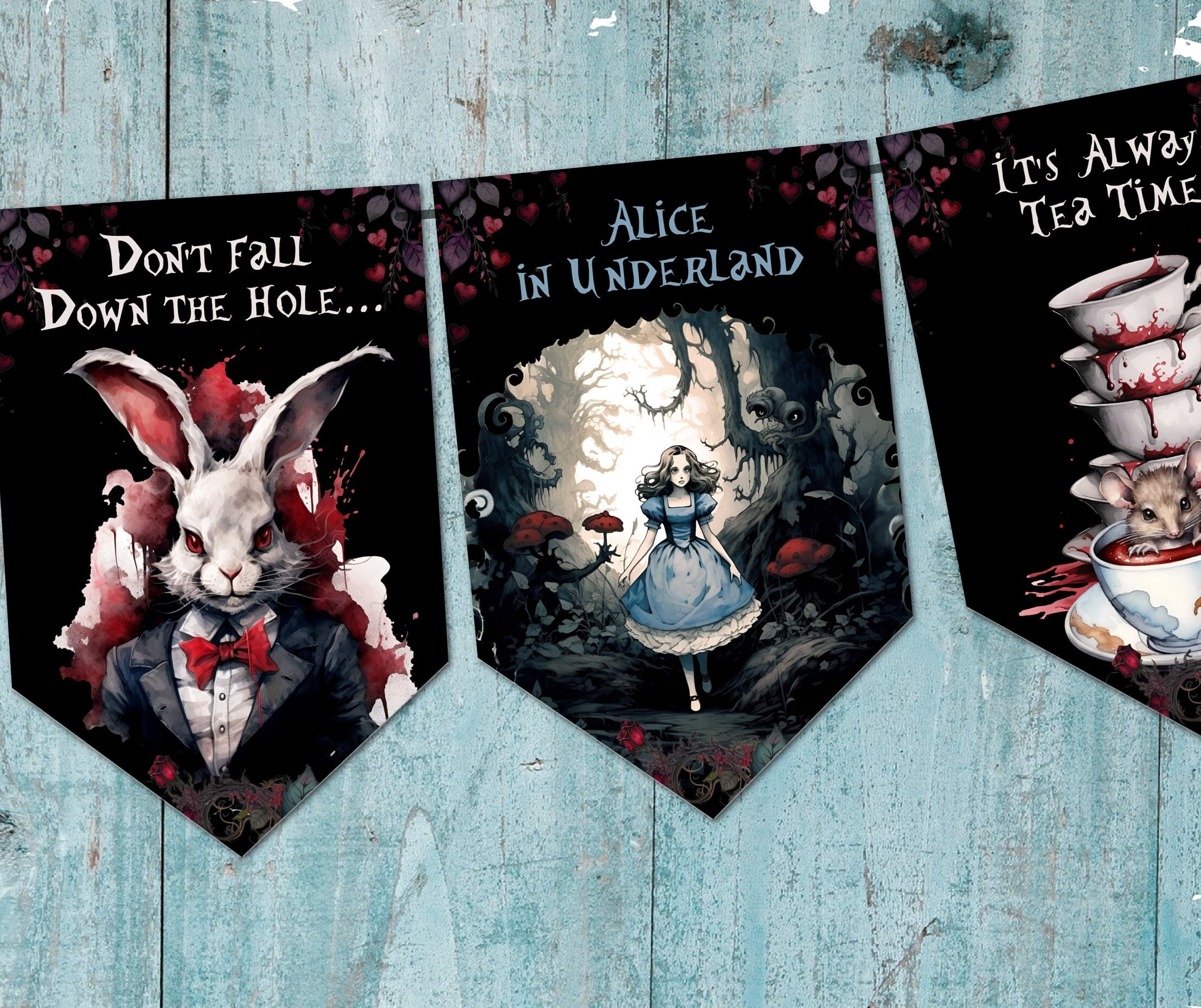 Gothic Alice in Underland Bunting & Ribbon Halloween Party