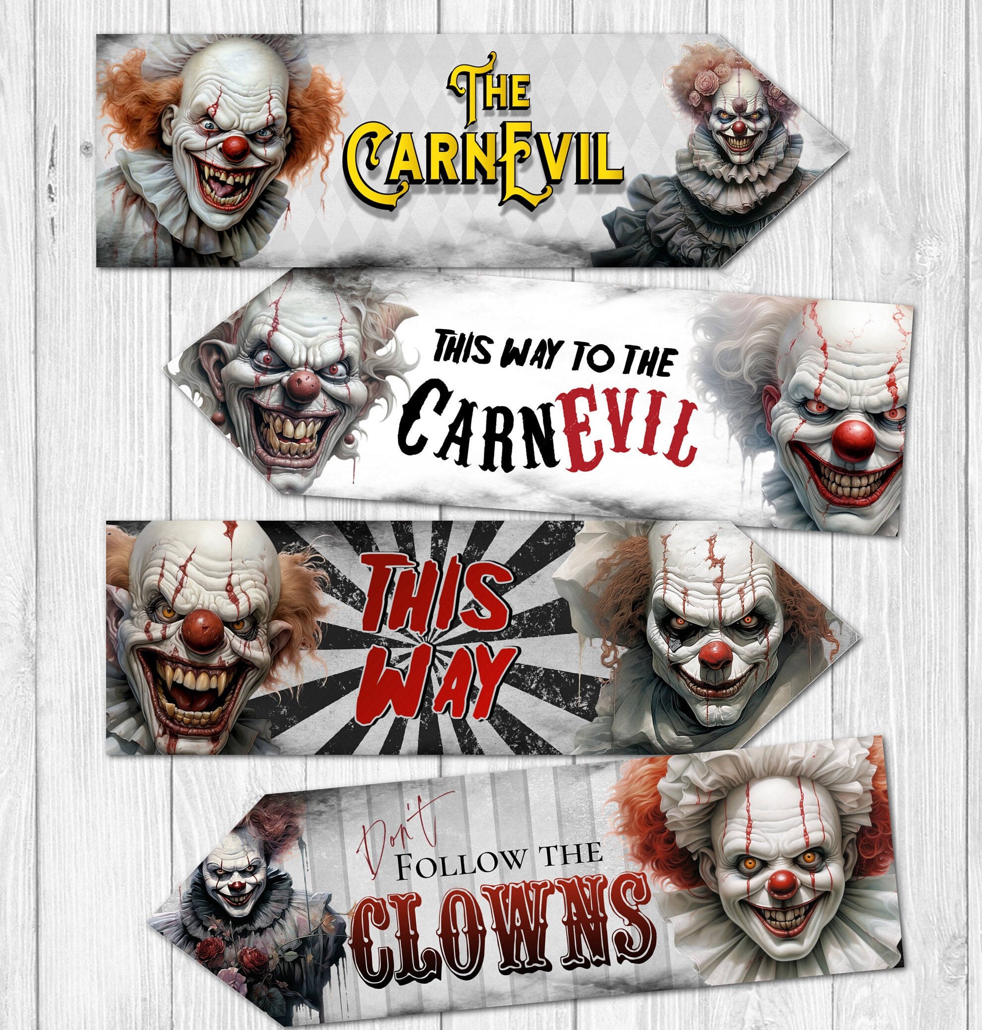 4er Set Scary Horror Clown Halloween Party Dekoration Pfeil Schilder