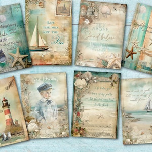 8 Nautical Beach Quotes Card Toppers Vintage Style Card Making Tags Journal Cards