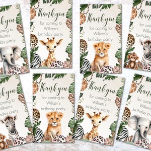 8 etichette regalo personalizzate con animali della giungla e spago