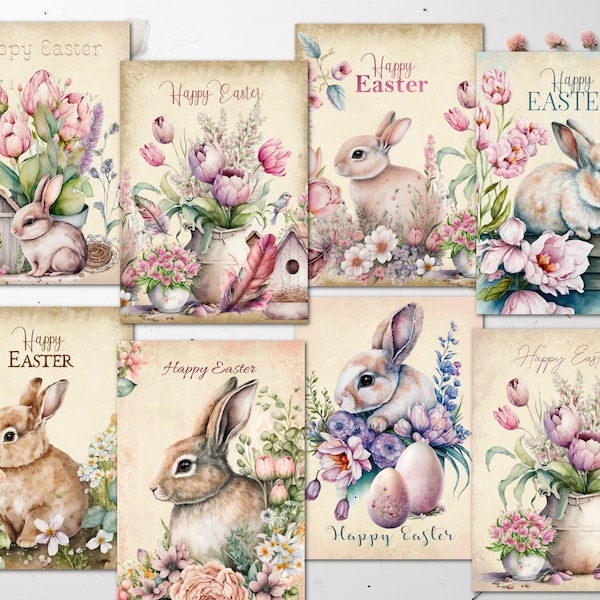 8 Floral lapin de Pâques ATC Carte Fabrication Toppers Étiquettes Embellissements