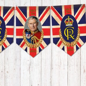 King Charles III Coronation Bunting Vintage Style Union Jack