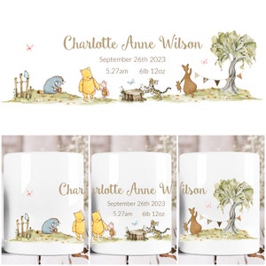 Personalised Winnie the Pooh Baby's First Money Box Birth Record Savings Jar
