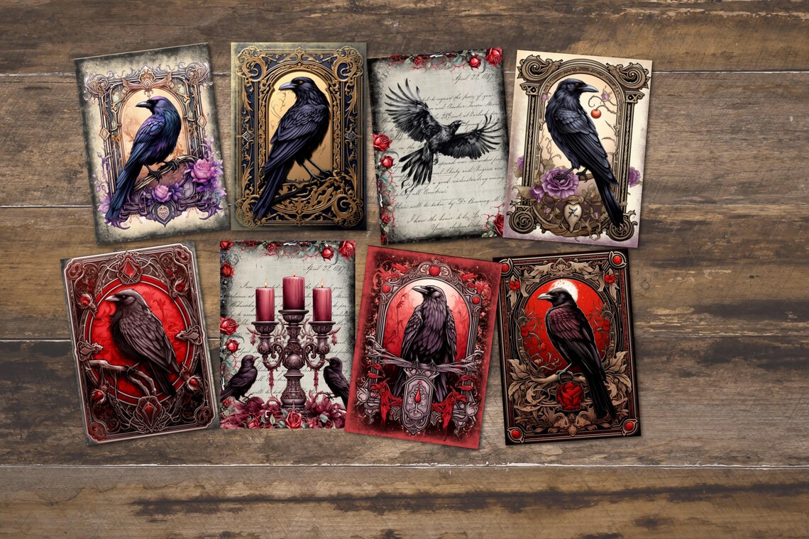 8 Gothic Raven ATC Cards Tags Embellishments Card Toppers - Etsy