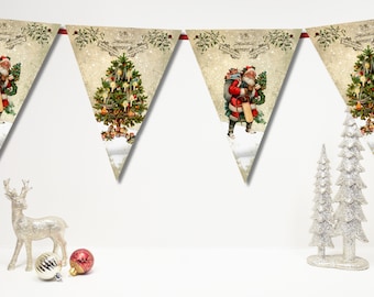 Victorian Style Traditional Vintage Christmas Bunting & Ribbon - 3m / 12 Flags