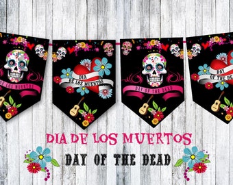 Halloween Day of the Dead Sugar Skulls Bunting Party Decoration & Ribbon