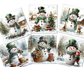 6 Holly Jolly Snowmen Card Toppers Card Making Decorations - Set A
