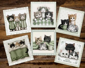 Toppers para cartões - Decoração para fazer cartões com gatinhos sonolentos fofos - 3,5"