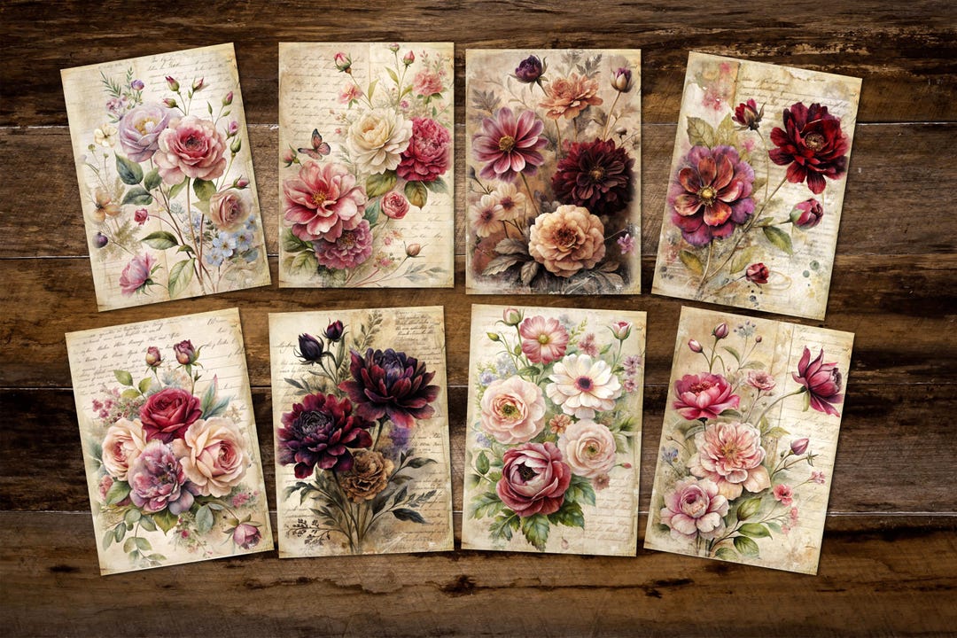 8 Floral Bouquets Card Toppers Card Making Tags Cards - Etsy