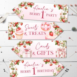 4 flèches personnalisées pour décoration de fête aux fraises « Petits fruits 1er anniversaire »