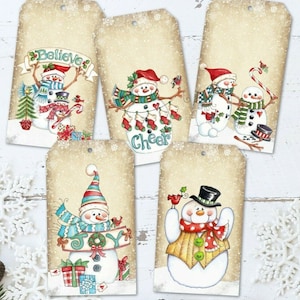 10 Assorted Christmas Jolly Snowmen Gift Tags & String