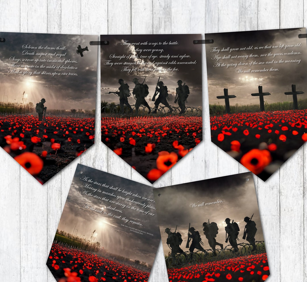 Remembrance Day Poppy Bunting 'For The Fallen' Poem - Armed Forces Tribute Ribbon - Cush-n-Craft