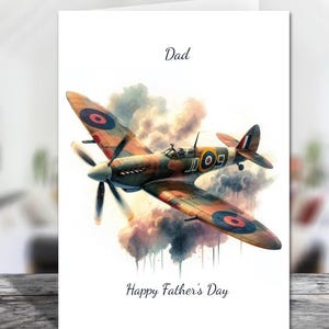 Biglietto d'auguri personalizzato per la festa del papà con aereo da caccia Spitfire della seconda guerra mondiale - Scegli la dimensione