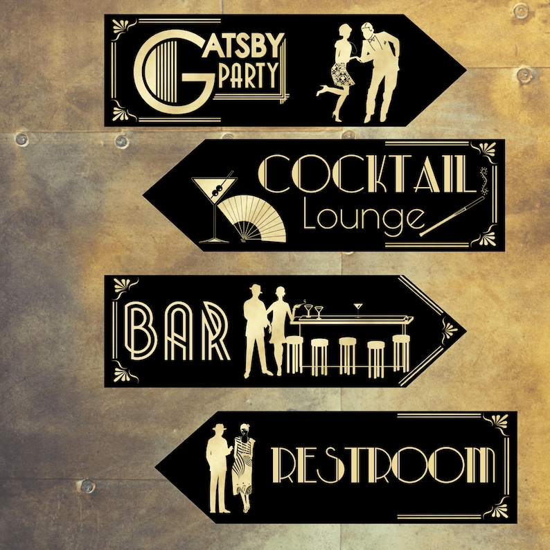 Set of 4 Gatsby 1920's Theme Party Art Deco Decoration Arrow Signs image 2