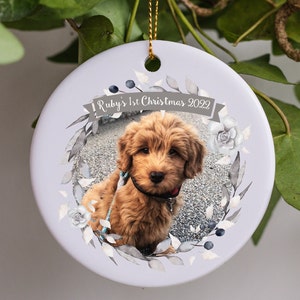 Personalised Pet Dog Puppy First Christmas Keepsake Memory Gift Decoration - Your Own Photo Added