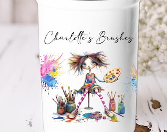 Quirky Girl Personalised Ceramic Artist's Paint Brushes Jar Pot Holder Gift Idea