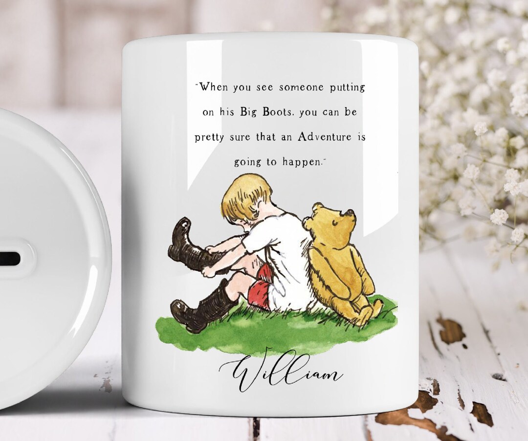 Personalised Winnie the Pooh Money Box With Quote Ceramic Savings