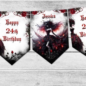 Personalised Gothic Demon Fairy Birthday Bunting Decoration - Any Name and Age
