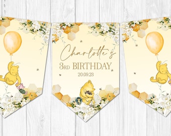 Personalised Winnie the Pooh Bunting Baby Shower, Birthday, Christening, Baptism, etc.