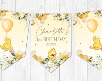 Personalisierte Winnie the Pooh Wimpelkette Babyparty, Geburtstag, Taufe, Taufe, etc.