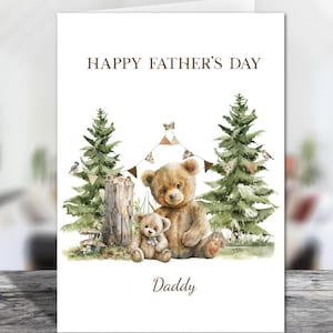 Carte de voeux personnalisée pour la fête des pères avec ours en peluche des bois - taille au choix