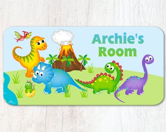Personalised Dinosaurs Door Sign Metal Children's Bedroom Nursery Name Plaque
