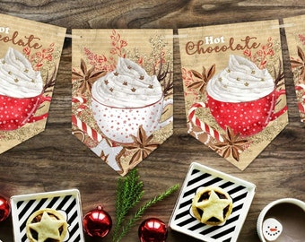 Hot Chocolate Cocoa Christmas Bunting/Banner & Ribbon