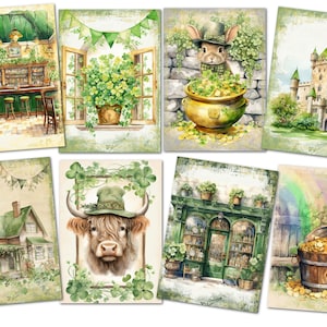 8 cartes ATC sur le thème de la Saint-Patrick, fabrication d'embellissements pour décorations d'étiquettes