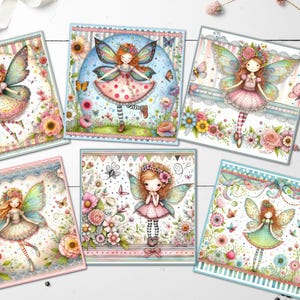 6 étiquettes/Toppers pour cartes avec jardin, décorations pour cartes, décorations - 3,25 po. carré