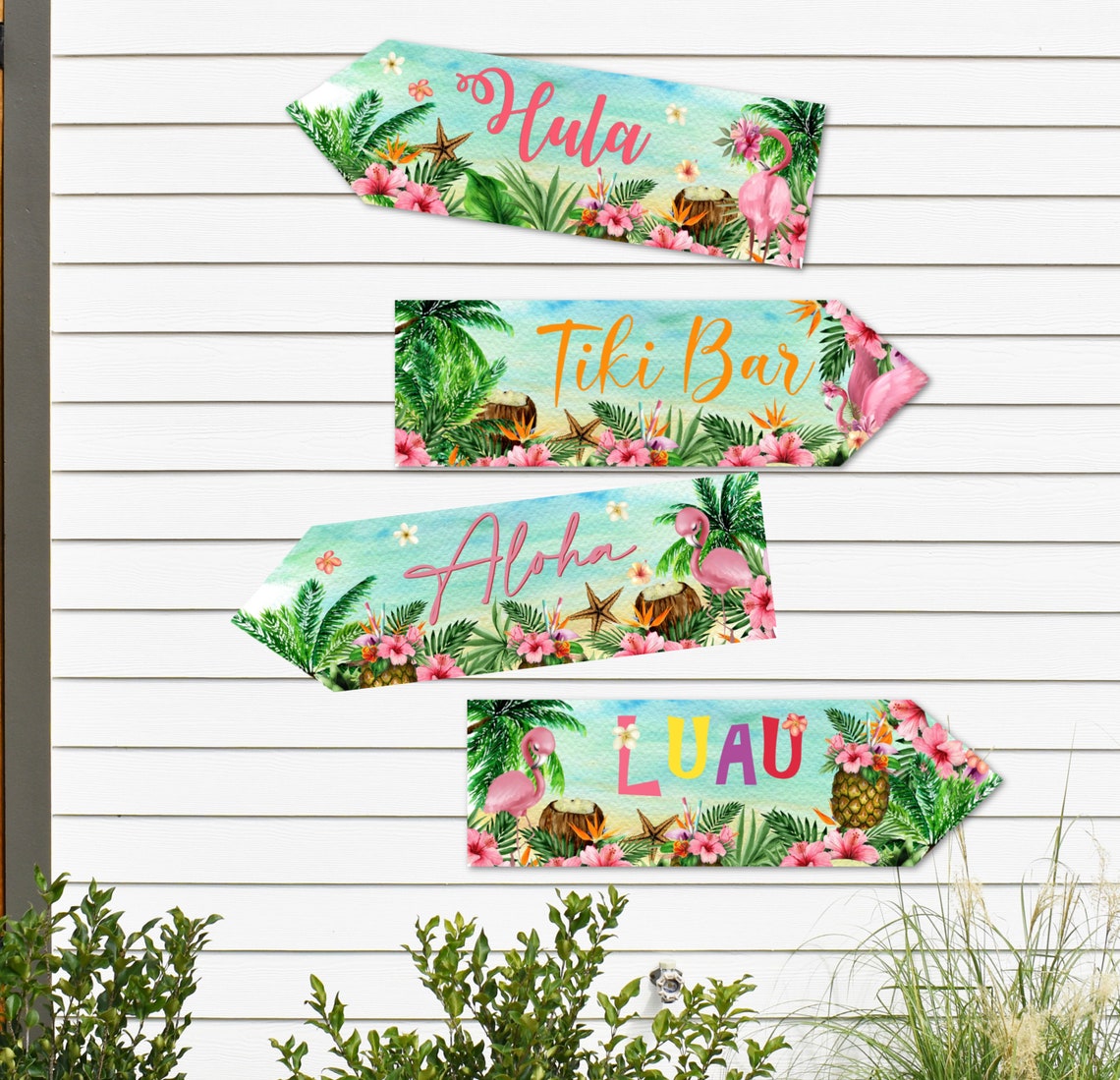 4 Tropical Hawaii Flamingo Aloha Luau Party Decoration Signs Arrows - Etsy