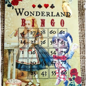 6 cartones de bingo de Alicia en el país de las maravillas: para juegos de fiesta o decoración de mesa