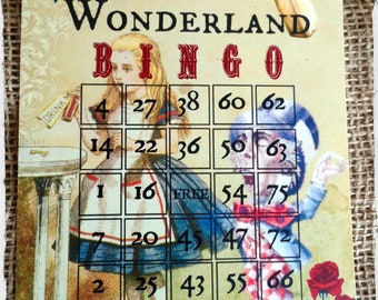 6 Alice In Wonderland Bingo Cards - For Party Games or Table Decorations