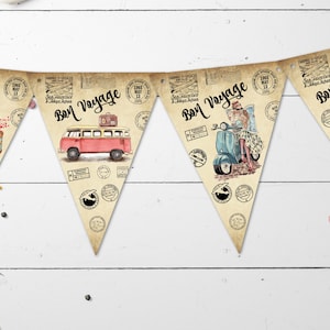 Bon Voyage Travel Bunting/Banner with Organza Ribbon