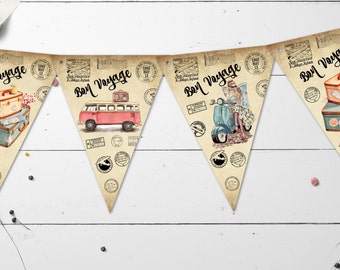 Bon Voyage Travel Bunting/Banner with Organza Ribbon