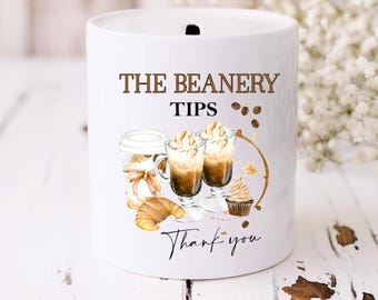 Personalised Ceramic Coffee Bar Tips Jar Café Business Tips