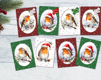 8 etiquetas de tarjetas navideñas Robin/decoraciones para hacer tarjetas