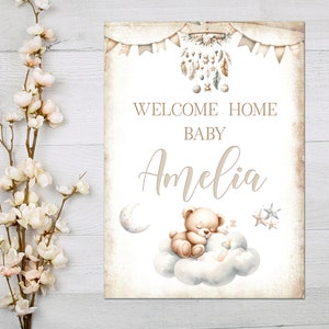 "Personalisiertes ""Welcome Home Baby..."" Boho Neutral Shades Schild."