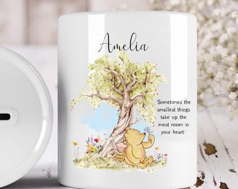 Hucha de cerámica personalizada con cita de Winnie the Pooh, idea de regalo
