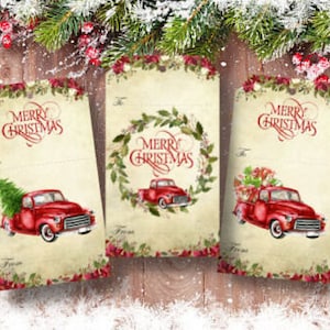 American Vintage Christmas Red Truck Gift Tags & Ribbon