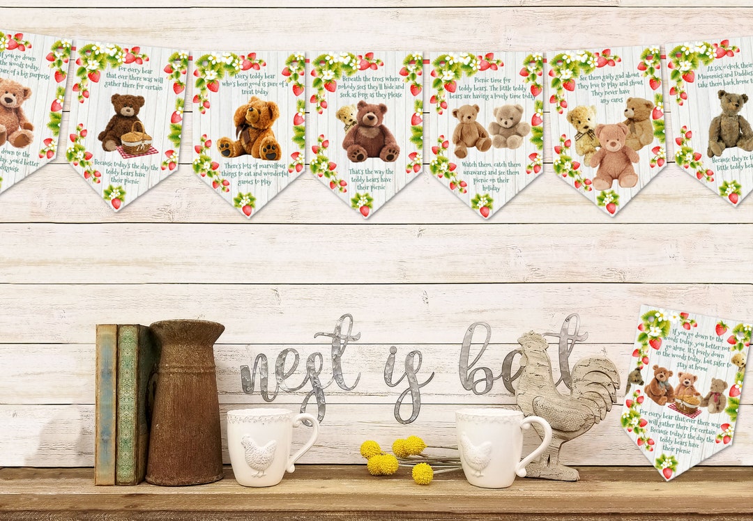 Teddy Bears Picnic Strawberry Teddy Bear Bunting/banner & Ribbon - Etsy