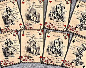 8 Alice in Wonderland Themed Playing Cards - Table Decorations,Tags,Toppers