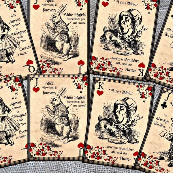 8 Alice in Wonderland Themed Playing Cards - Table Decorations,Tags,Toppers
